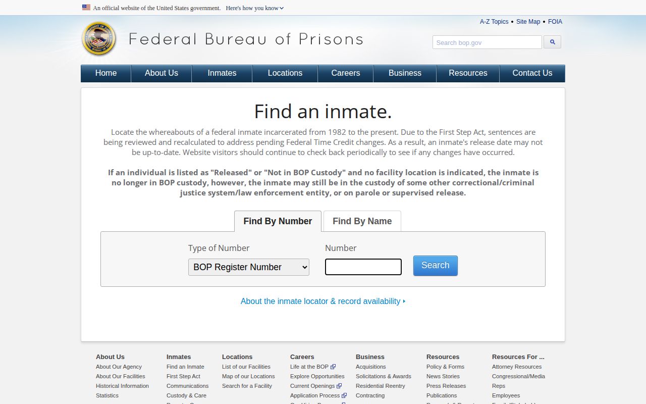 Federal BOP inmate locator for Garfield County federal release checks