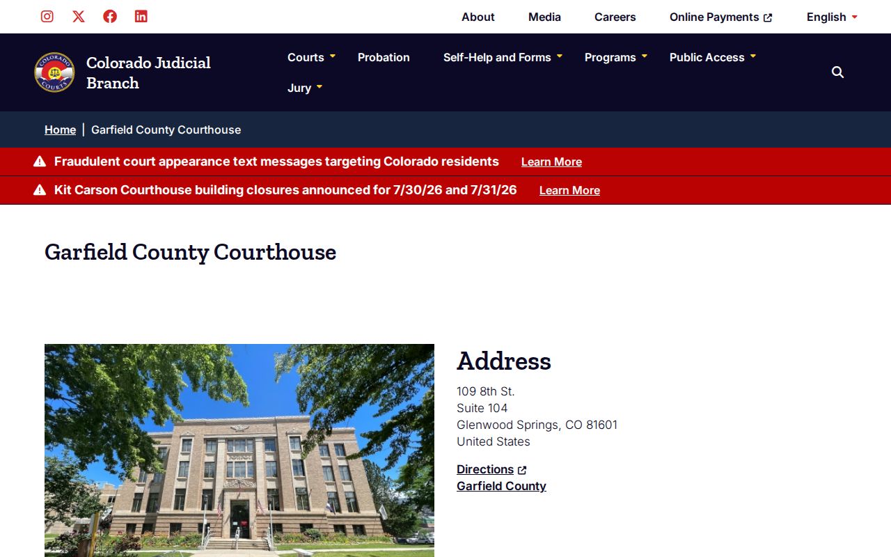Garfield County Courthouse contact page