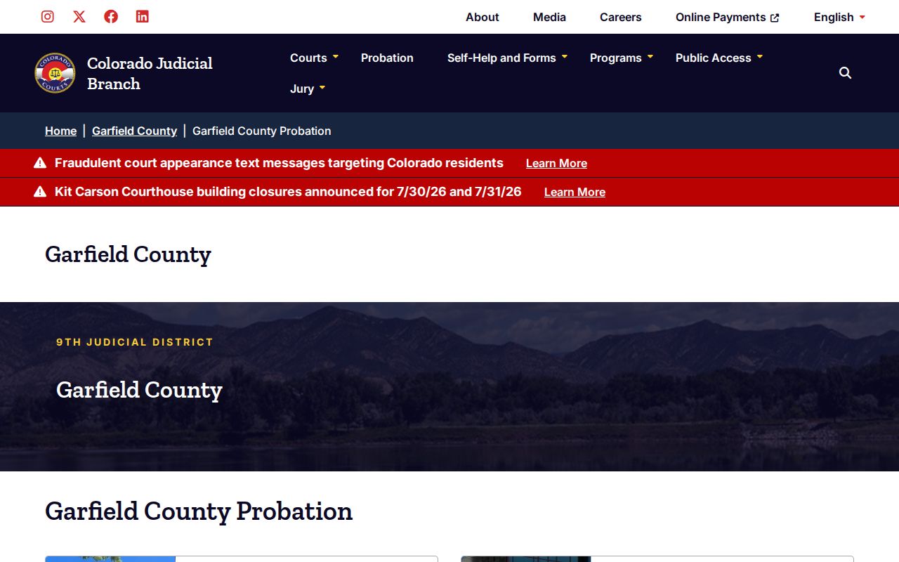 Garfield County probation page showing local probation office information